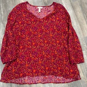 Matilda Jane Cotton Red Orange Floral Blouse‎ Size Large